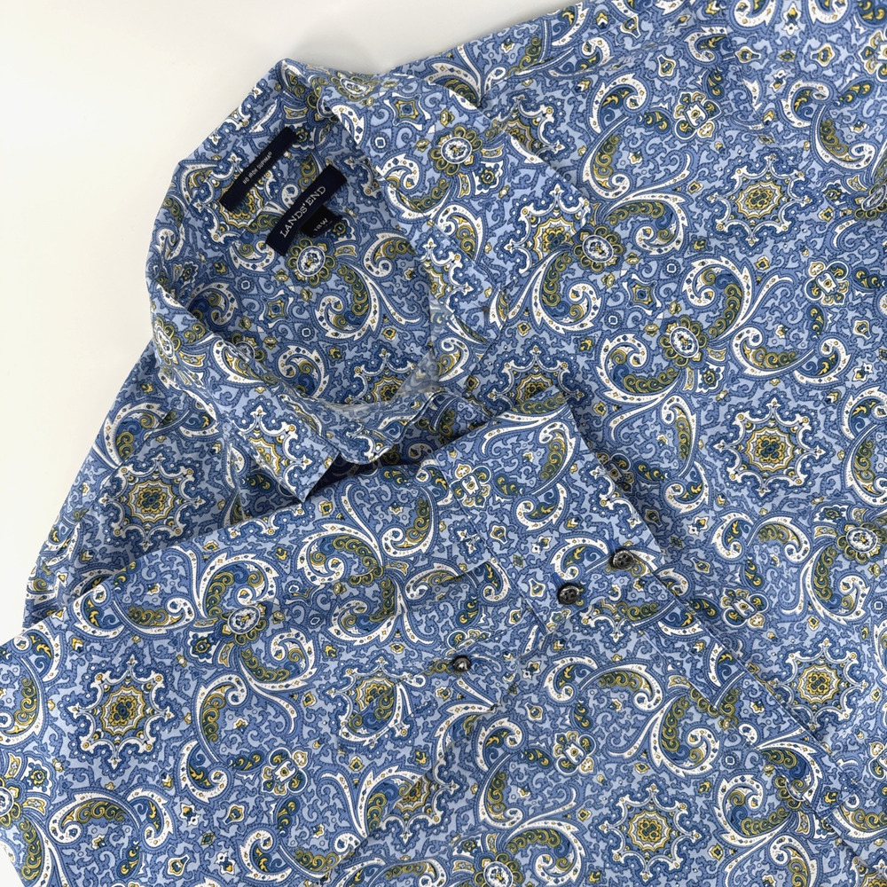 Lands’ End Womens 18W No Iron Supima Cotton Blue Paisley Button Tunic LS